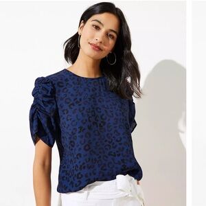 XS Ann Taylor LOFT Leopard Print Puff Short Sleeve Top - NWT Animal Print Blouse